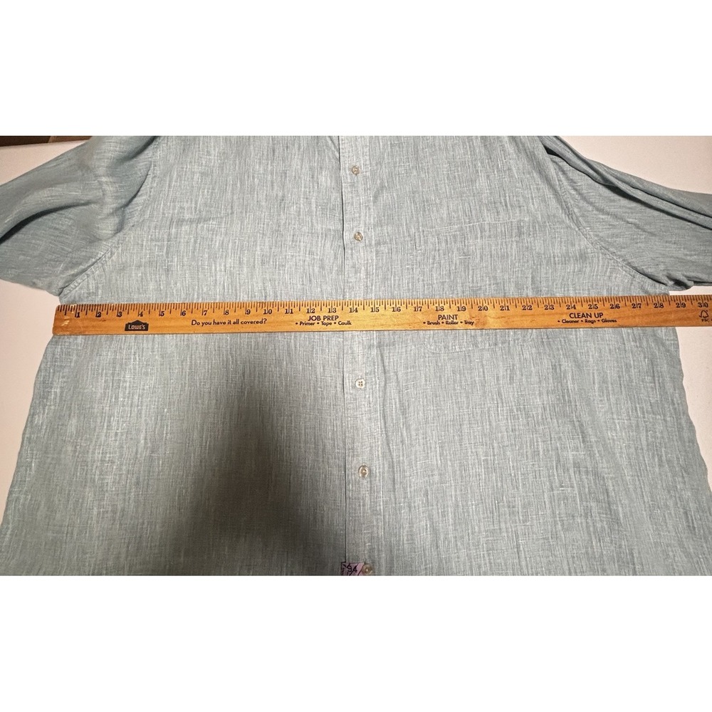Rochester Big & Tall Size 2X Button Down Linen Shirt Aqua - Picture 3 of 10
